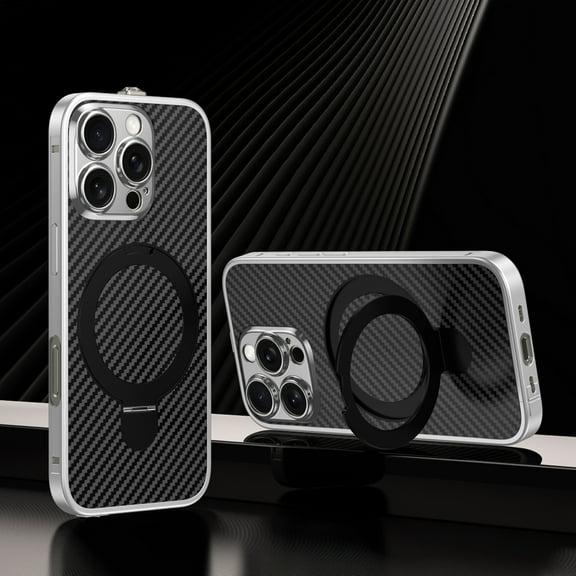 Dteck Metal Case for iPhone 15 Pro,Shockproof Stainless Steel Bumper Carbon fiber Back Cover Compatible with Mag Safe Case Ring Holder Stand Cover for iPhone 15 Pro,Silver