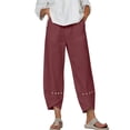 thumbnail image 4 of Costeam Womens Capri Pants Cotton Linen Blend Wide Leg with Side Pockets Mid Rise Relaxed Waist Lace Embroidery Split Cuff Cropped Trousers Lightweight Breathable Soft Casual Summer Bottoms, 4 of 7
