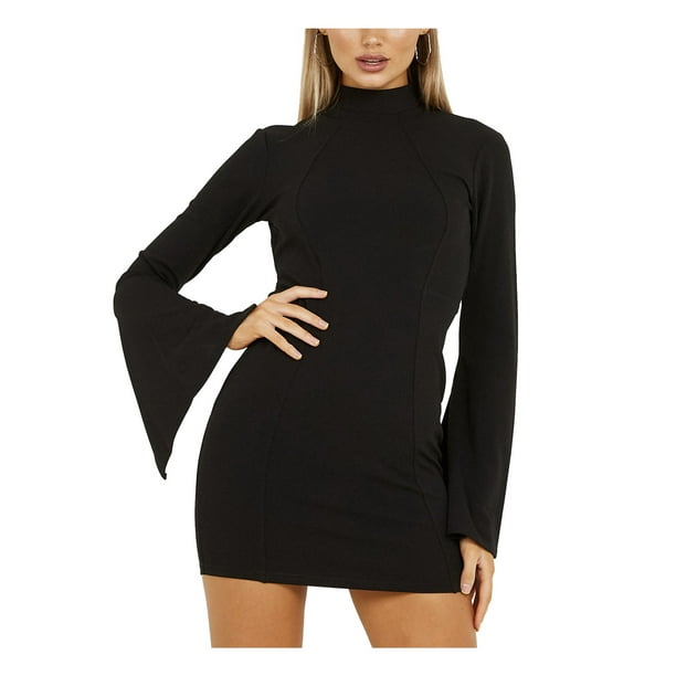 QUIZ Womens Black Bell Sleeve Mock Neck Mini Cocktail Dress 6