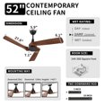 thumbnail image 4 of Dextrus 52" Ceiling Fan without Light,3-Blade Wood Ceiling Fan with Remote Control, Black& Walnut, 4 of 10