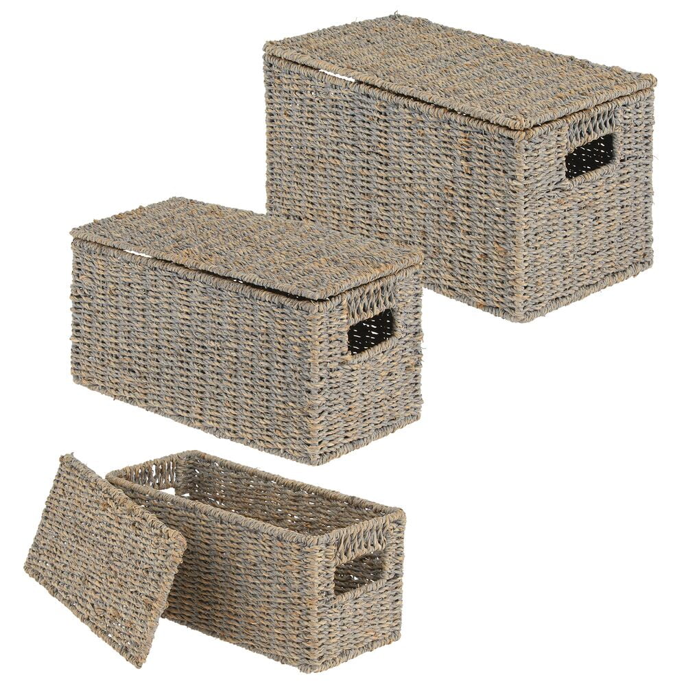 mDesign Woven Seagrass Home Storage Basket with Lid, Set of 3 Walmart