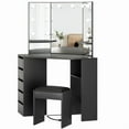 thumbnail image 6 of Corner Vanity Desk with Mirror and Lights, Makeup Vanity with Charging Station, 5 Drawers, Shelves and Stool for Bedroom, 6 of 7
