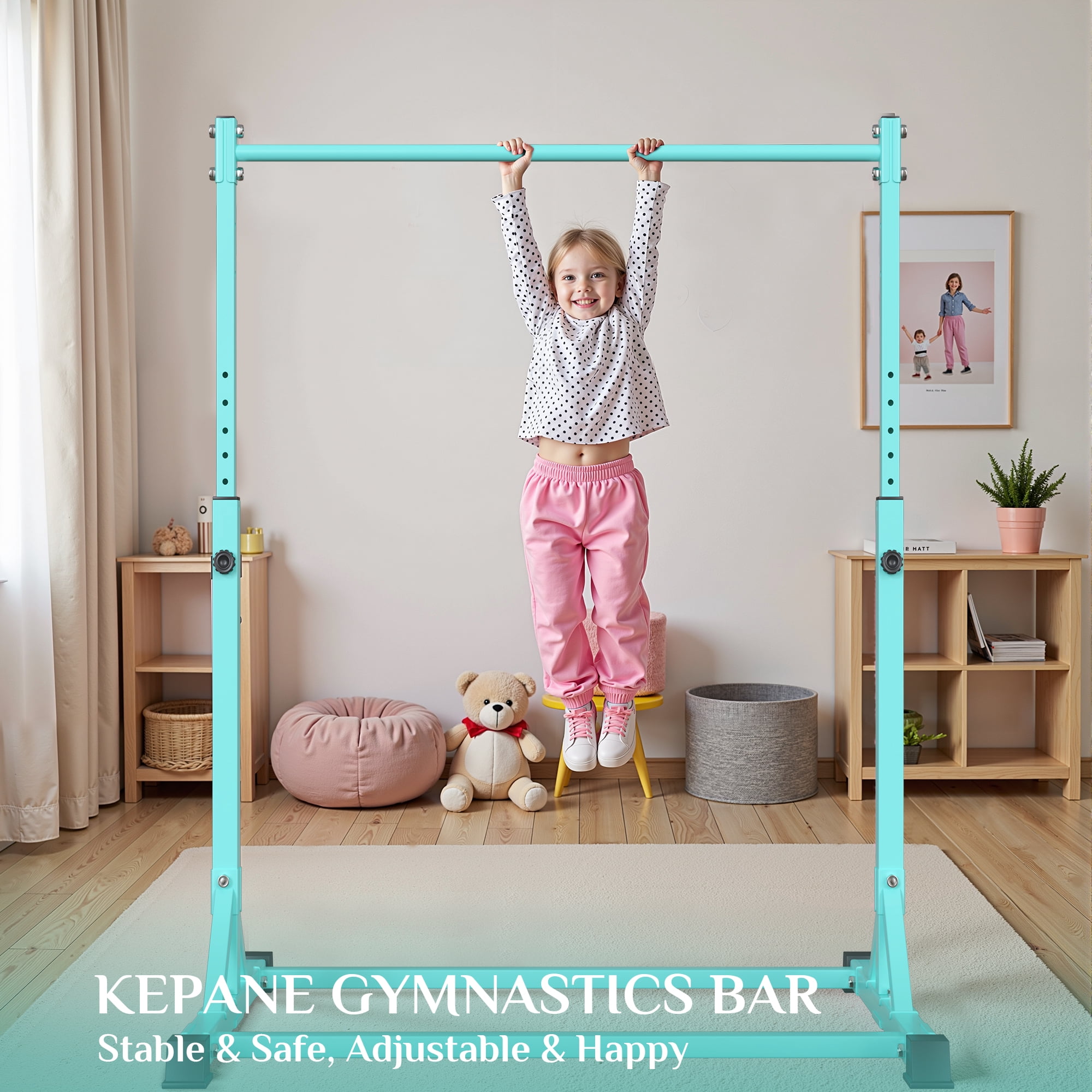 Primy 230LBS Gymnastics Bar for Kids, 39~61inches Adjustable Height Gymnastic Horizontal Bars, Stable Gymnastics Equipment Junior Training Bar for Home Using for Children