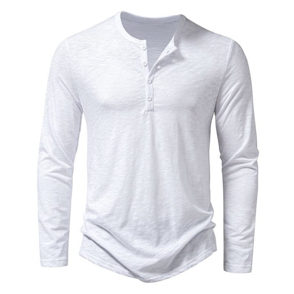 Men's Henley Neck Long Sleeve Shirt Casual Button Placket Cotton Blend Lightweight Breathable Comfortable Tee Loose Fit Fashion Top