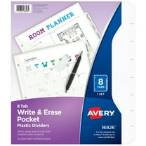 Avery Write & Erase Durable Plastic Dividers with Pockets, 8-Tab Set, White (16826)