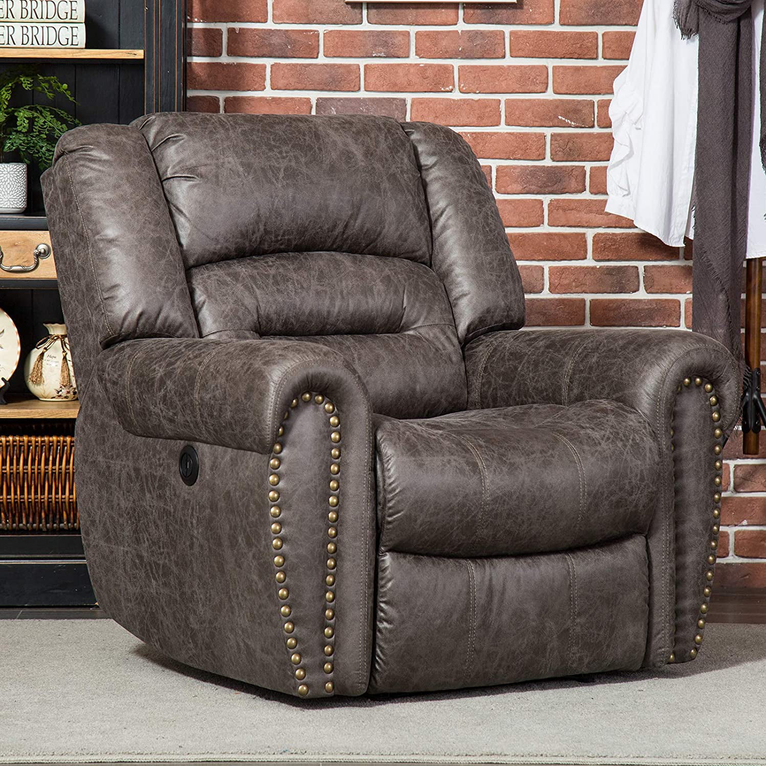 Classic Bonded Leather Upholstered Rocker Recliner Living Room Chair in Black 