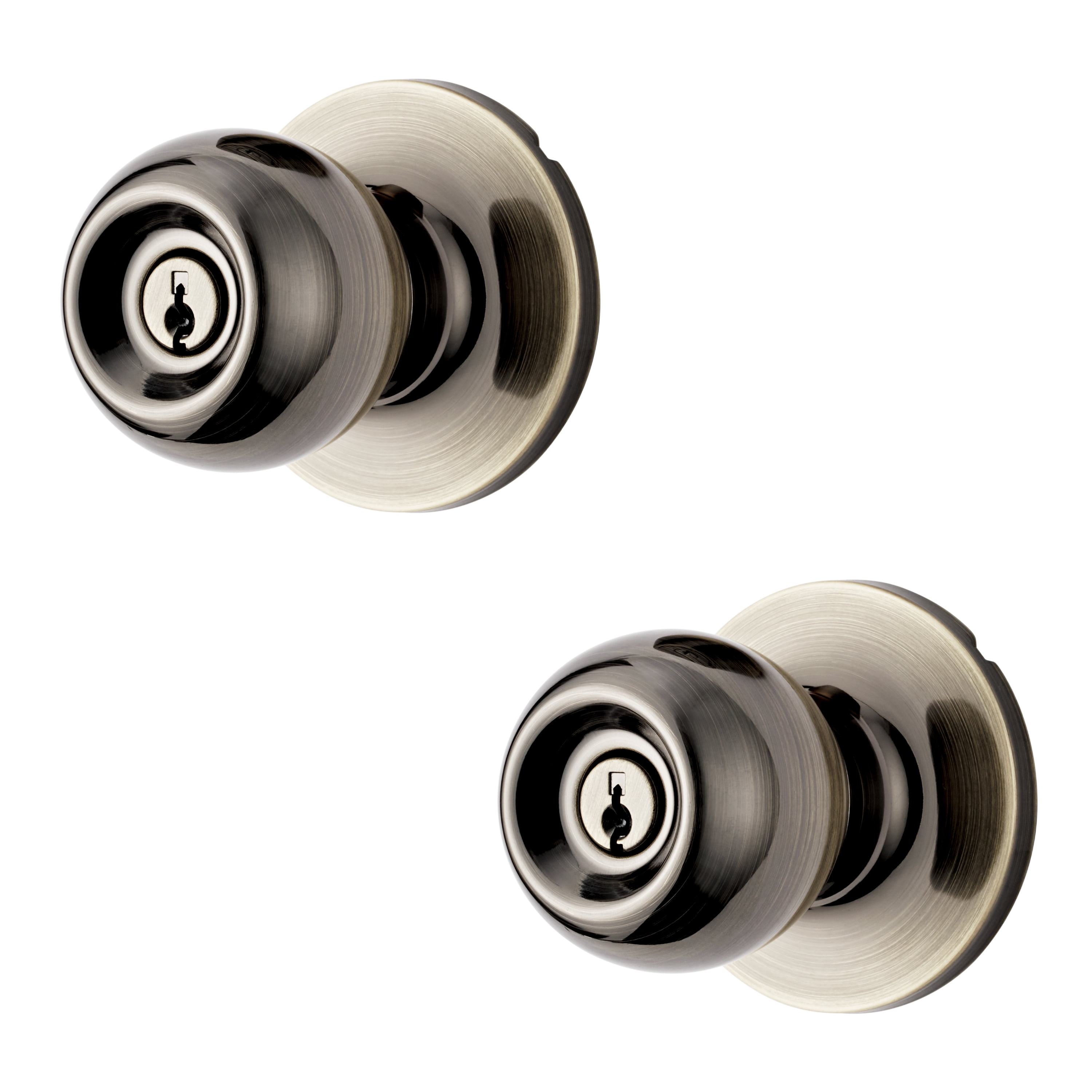 (2 pack) Hyper Tough Two Keyed Entry Ball Locking Doorknobs Antique Brass Finish Twin Pack
