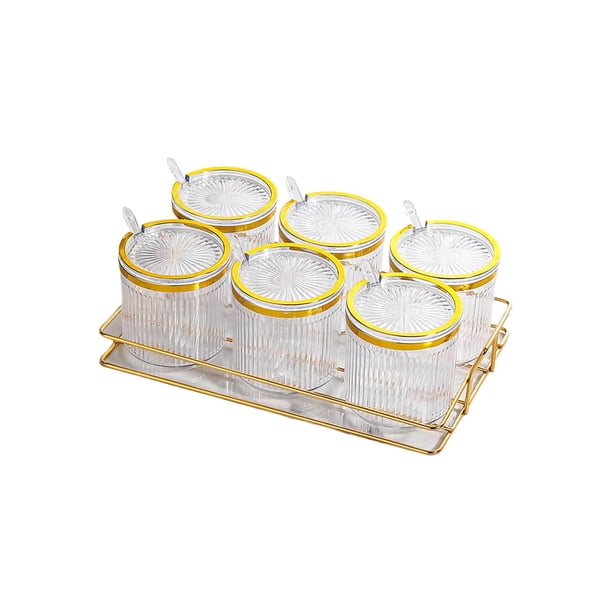Tarro de condimento de cocina con bandeja Condimento Recipiente de condimento Botes de condimentos Frascos de especias Juego de tarros de condimento 6 cuadrícula BLESIY Contenedor de especias