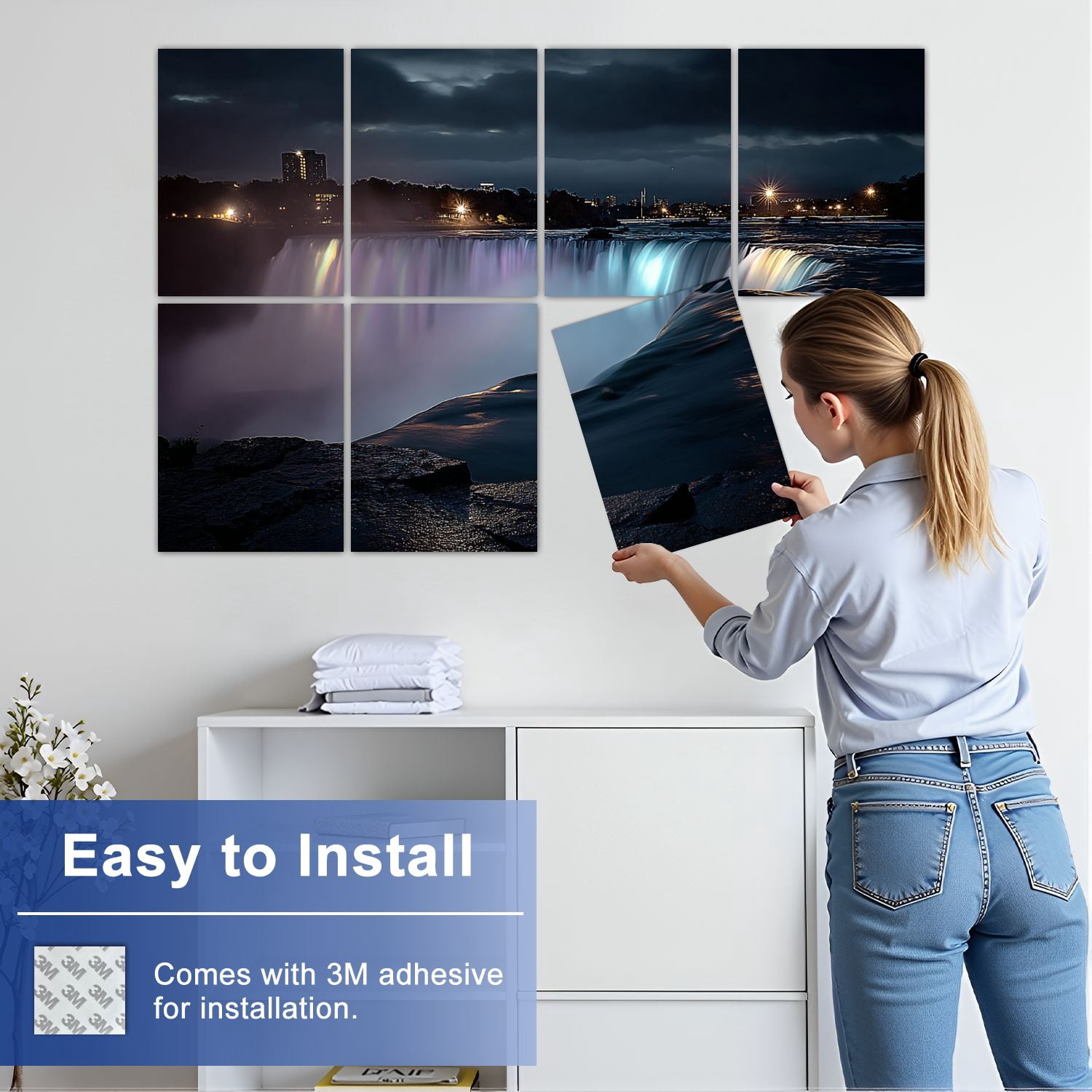 8 Pack Art Acoustic Panels Sound Absorbing Niagara Falls night Canada North America Decorative Soundproof Wall Panels Self Adhesive for Nursery Game Room Bedroom 48"x32"