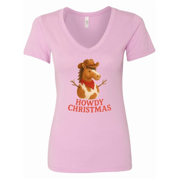Inktastic Howdy Christmas Cowboy Snowman Horse Women's V-Neck T-Shirt