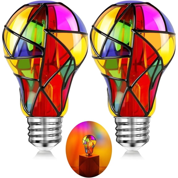 Dimmable YANTON Stained Glass Light Bulb, Hand-Painted Colored Light Bulbs Indoor, 3.5W E26 A19/A60 Decorative Bulbs for Party Home Room Garden Bar Halloween Christmas DecoratioYANTON, 2 Pcs