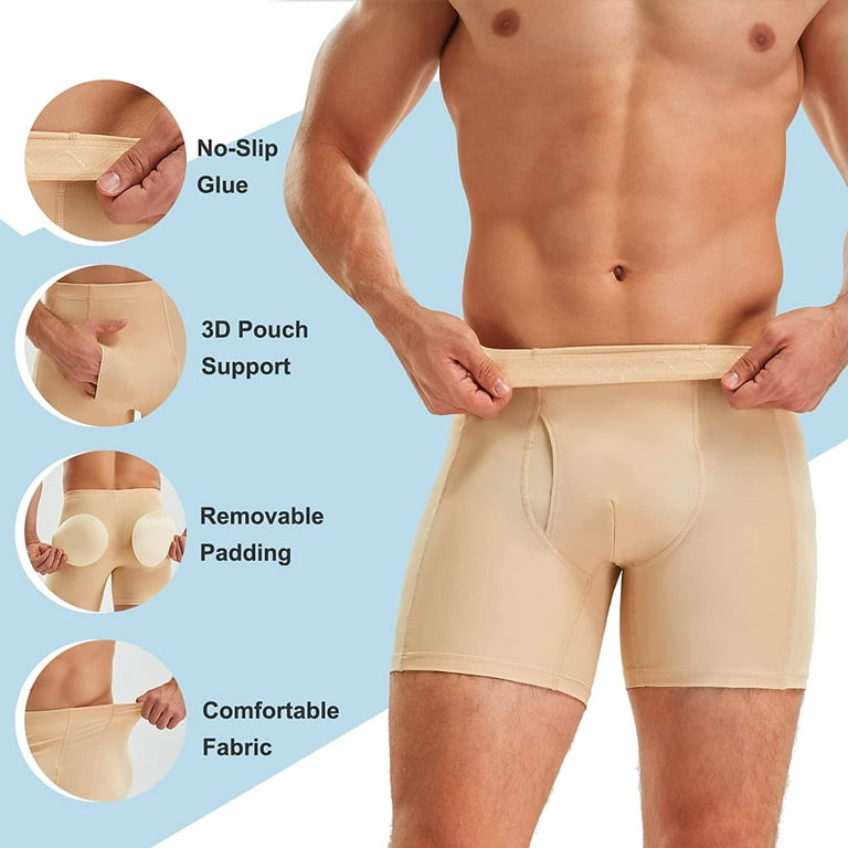 Molutan Mens Padded Boxer Briefs Shapewear Abdominal Compression Shorts  Tummy Control Butt Lifter Underwear(Beige, XL)