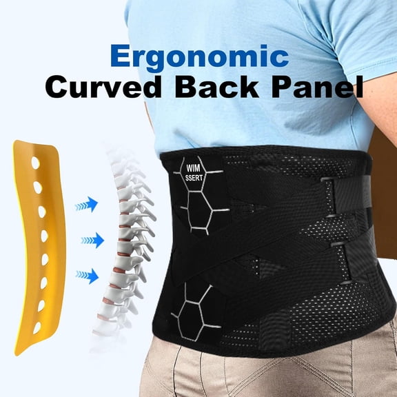 Heavy Duty Back Brace with Spine-Shaped Metal Panel for Lower Back Pain