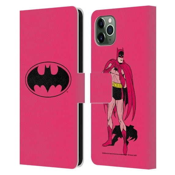 Head Case Designs Officially Licensed Batman DC Comics Logos Pink Leather Book Wallet Case Cover Compatible with Apple iPhone 11 Pro Max