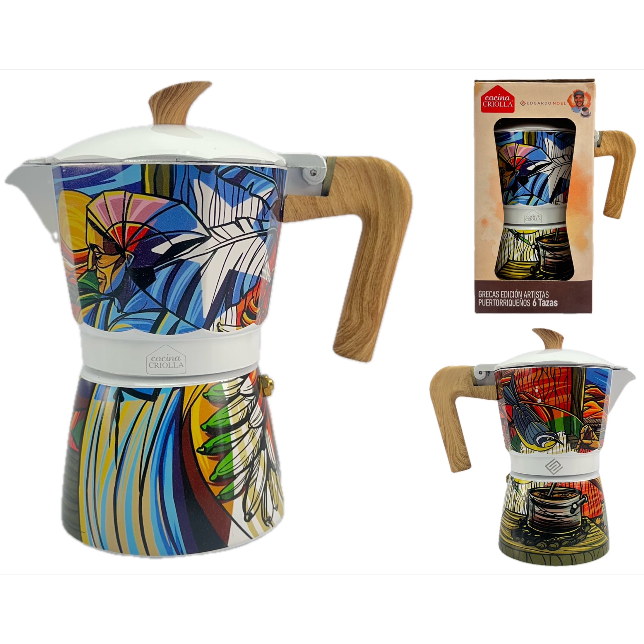 Cocina Criolla 6-Cup Aluminum Greca, Puertorican Artist Edition