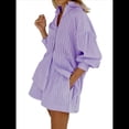 thumbnail image 2 of Conjuntos de Verano de 2 Piezas para Mujer: Camisetas A Rayas con Mangas Abullonadas y Botones, Pantalones Cortos A Juego y Conjuntos Casuales Púrpura S, 2 of 8
