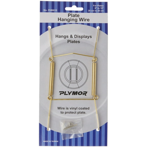 Plymor Shiny Gold Finish Wall Mountable Plate Hanger, 6.125" H x 3" W x 0.5" D (For Plates 8" - 10"), Pack of 2