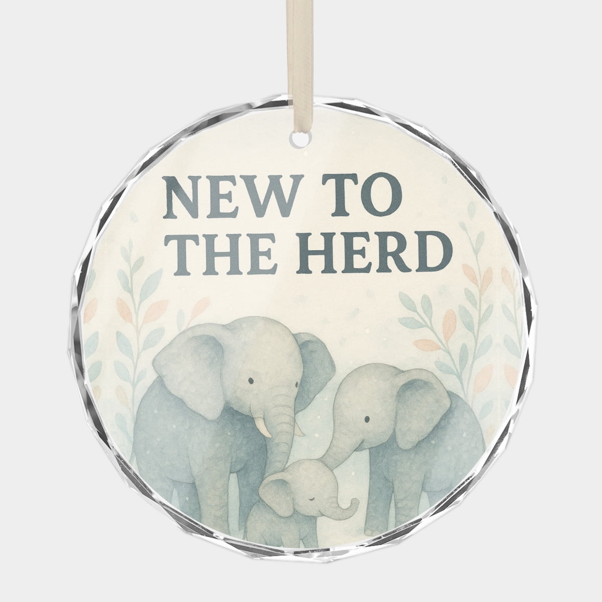 Baby’s 1st Christmas 2025 – Newborn Boy or Girl, Parents Memory Gift, First Holiday Elephants Crystal Glass Christmas Ornament, 3” Flat Round Beveled-Edge Disc (0.23” Thick) Xmas Holiday Gift