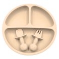 thumbnail image 2 of Muyoka Juego de platos de silicona para bebés con cuchara, tenedor, vajilla de alimentación para entrenamiento de bebés, juego de platos portátiles resistentes al calor, juego de utensilios para recié Muyoka Hogar, 2 of 6
