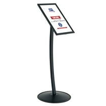 M&T Displays Simplistic Curved Menu Board 11x17 inch Anthracite Gray Pedestal Sign Holder Floor Standing Aluminum Front Loading Easy Open Poster Advertisement Sign Holder for Restaurant Cafe Hotel