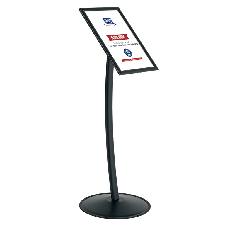 M&t Displays Simplistic Curved Menu Board 11x17 inch Anthracite Gray Pedestal Sign Holder Floor Standing Aluminum Front Loadi