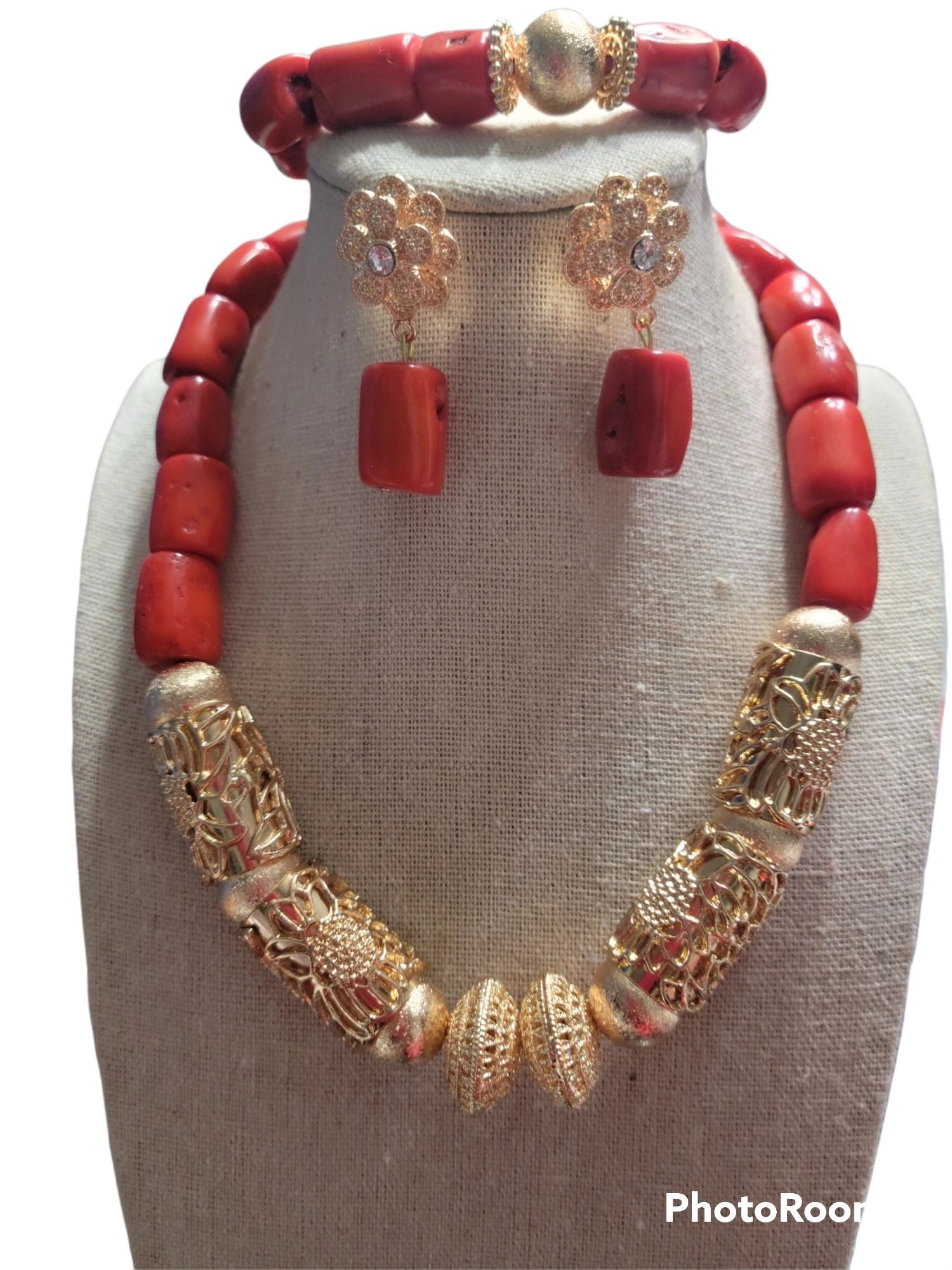 Elegant Women Coral Costume Bridal Jewelry Set 26 inches Real Coral Be