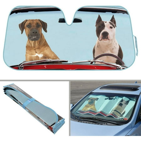 BDK Two Dogs Design Auto Auto Shade for Car SUV Truck, Pet Pals, Double Bubble Foil Jumbo Folding Accordion for