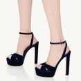 thumbnail image 3 of FSJ Women Peep Toe Platform Sandals Ankle Strap Chunky Block High Heel Buckled Classic Bridal Cocktail Shoes Size 4 Blue Velvet, 3 of 4