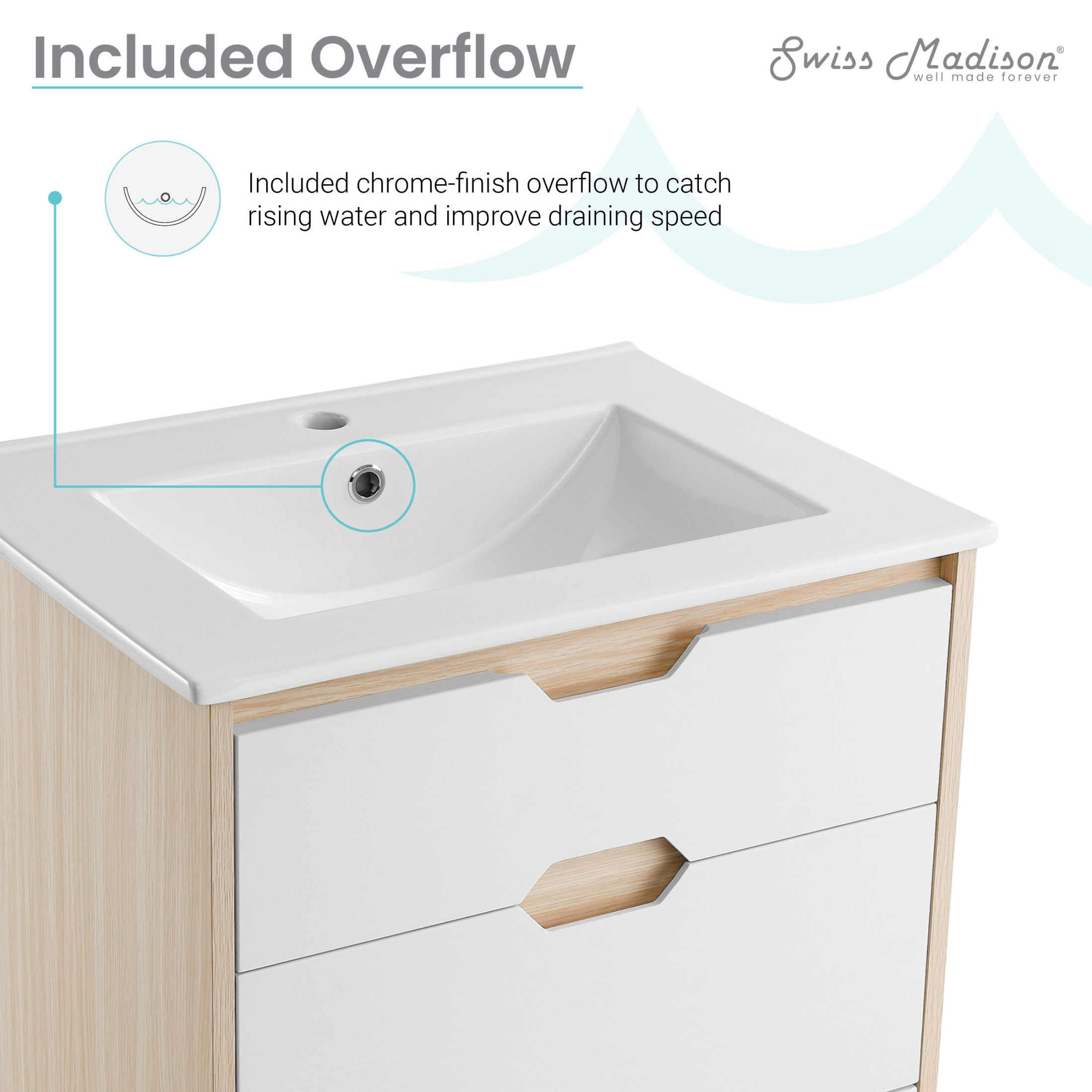 Brusque 24" Freestanding Bathroom Vanity in Natural Oak with Sink Top