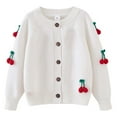 thumbnail image 2 of Odeerbi Toddler Girls Cherry Cardigan Sweater Cotton Knit Sweater Cardigan Crocheted Knitted Cardigan Round Neck Children's Sweater White, 2 of 4