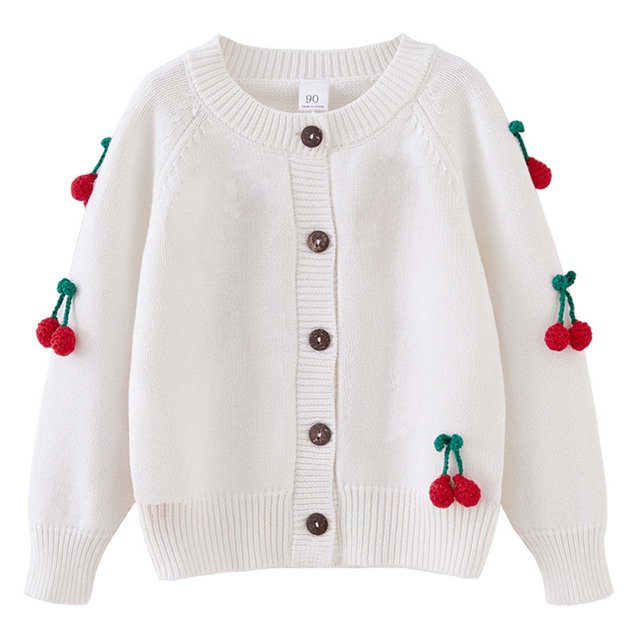 LOVZFMLL Cardigan pour Filles Industrie Lourde Cardigan Tricoté au Crochet à la Main pour Filles Coton Col Rond Chandail Veste pour Enfant 5-6 Ans