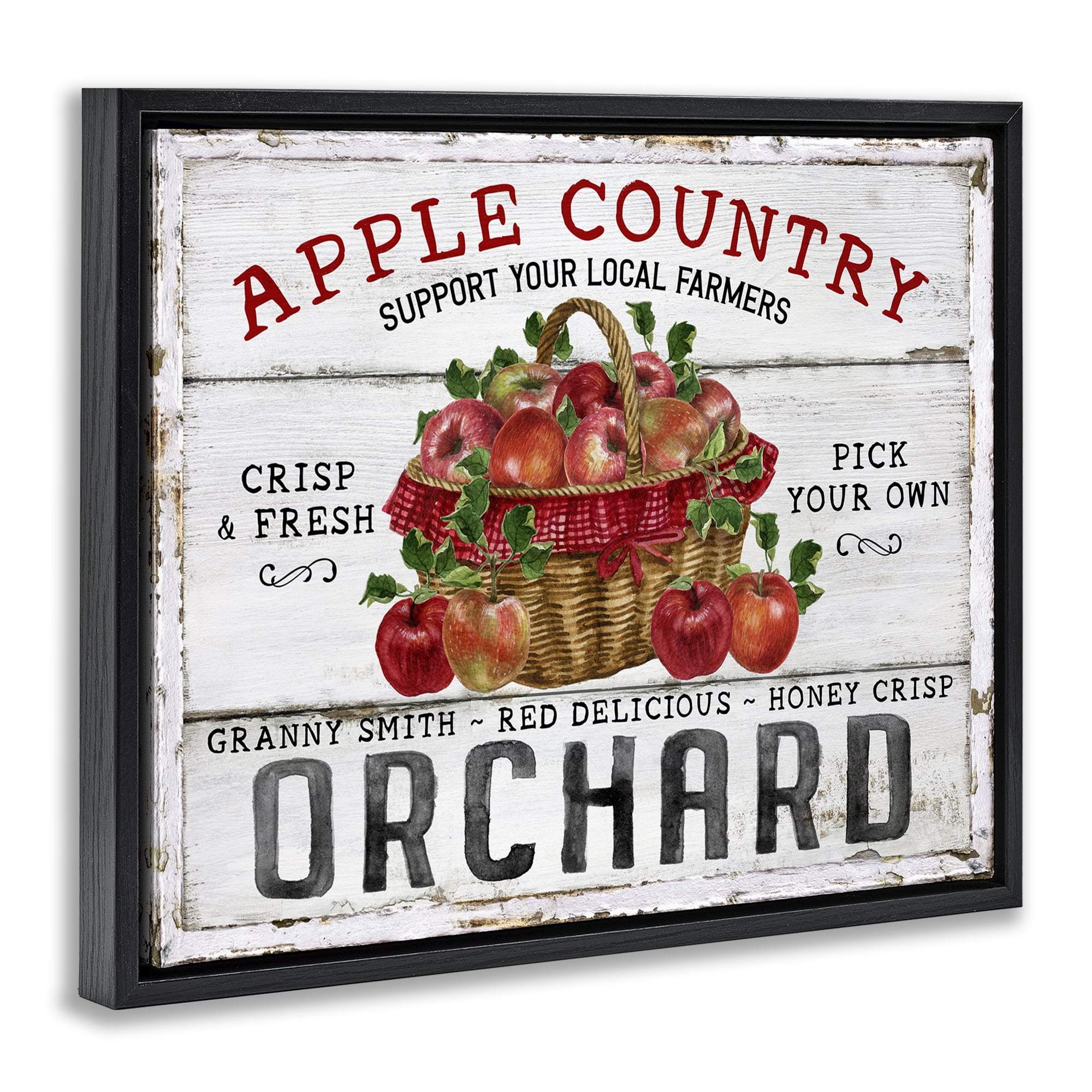 Stupell Industries Rustic Apple Orchard Holiday Painting Black Floater Framed Canvas Art Prints Wall Art, 31 x 25