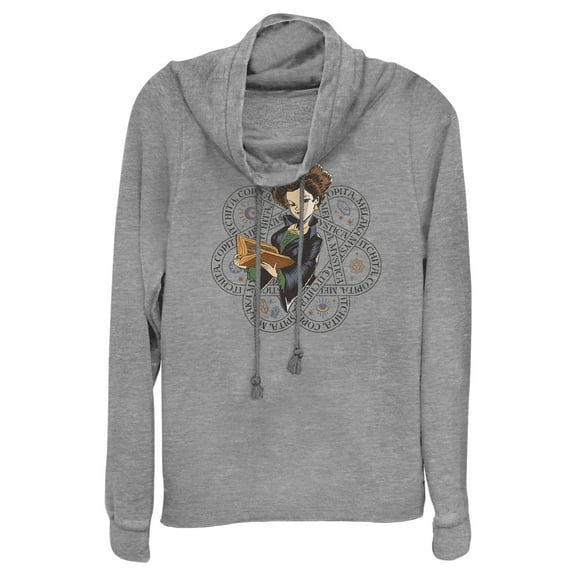 Junior's Hocus Pocus 2 Winifred Spell Book Cowl Neck Sweatshirt Gray Heather X Small