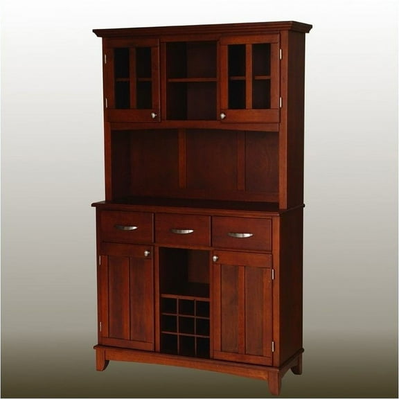 Bowery Hill Wine Rack Buffet with 2 Door Hutch in Cherry