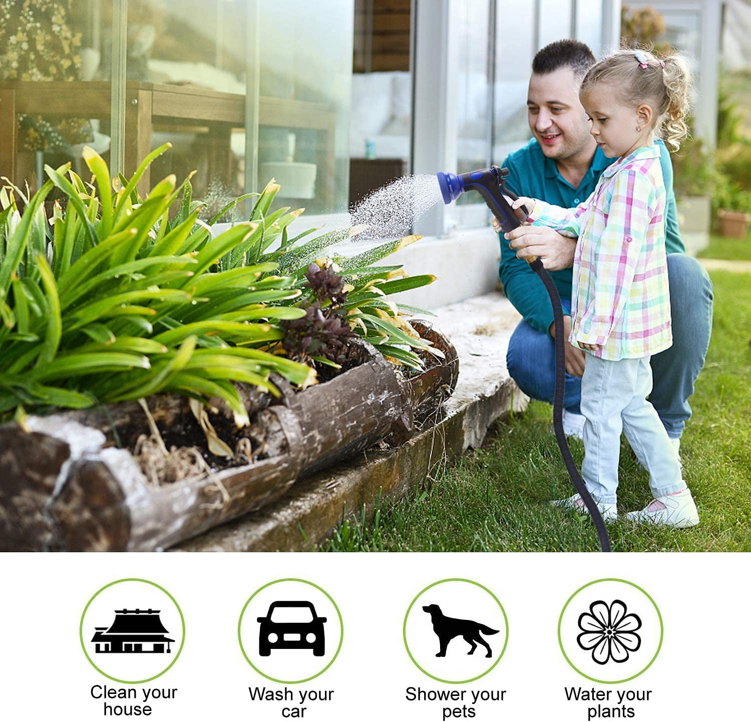 2024 Upgrade 50ft Expandable Garden Hose,Flexible Water Hose with 10 Function Spray Nozzle, Extra Strength 3750D,Car Wash Hose with 3/4" Solid Brass Connector Blue