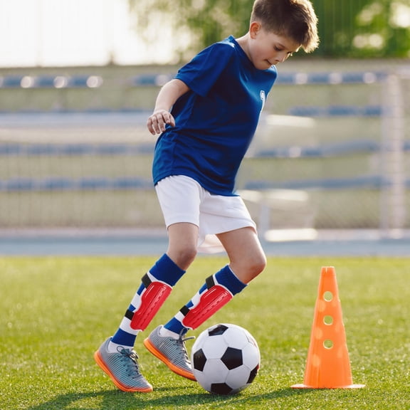 HEATSHAKING 1Pair Red Football Shin Guards Youth Design Durable Lightweight Leg Protector