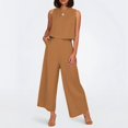 thumbnail image 2 of Conjunto de dos piezas de lino liso para mujer: chaleco sin mangas y pantalones de cintura alta y pierna ancha, bolsillos laterales, ropa informal de verano - Tallas S-XXXXL, 2 of 6