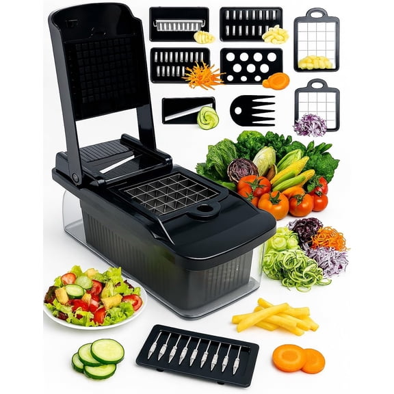 14-in-1 Vegetable Chopper with Stainless Steel Blades – Multifunctional Onion Chopper, Mandoline Slicer, Food Dicer, Kitchen Cutter Set and must have Kitchen appliances and tools
