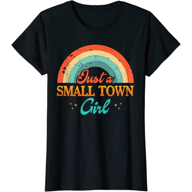 Playera de Mujer Viaje "Chica de Pueblo" Retro Arcoíris - Camiseta Casual de Manga Corta Negra Talla 4X-L
