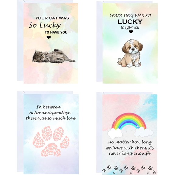 Loss of Pet Sympathy Cards 12pcs Sympathy Cards Thoughtful Sympathy Card Dogs Cats and All Pets Grief Bereavement Greeting Cards 4x6inch