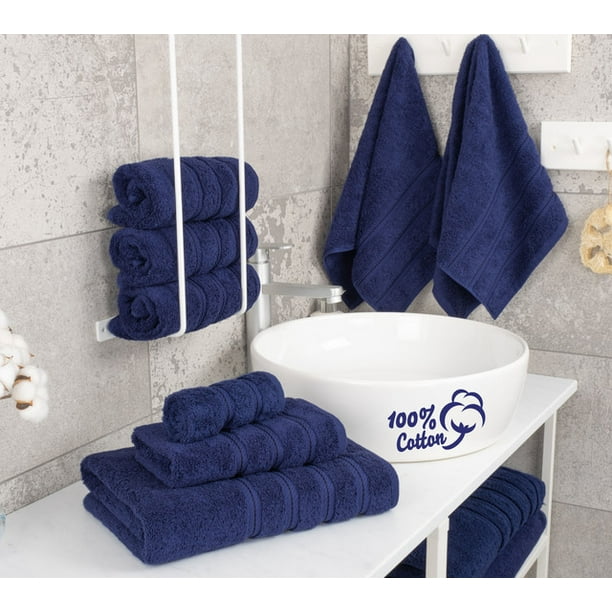 American Soft Linen Luxury 6 Piece Bath Towel Set 100 Cotton Turkish Towels for Bathroom Navy Blue Walmart Business Supplies