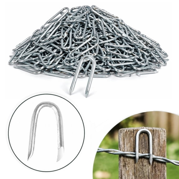 Topboutique 200 Pcs Steel Wire Fencing Staples U Shaped Nails Wire Staples Wire Fence Staples Set Heavy Duty U Staples Steel Fencing Spike for Fixing Wire Woven and Mesh Fencing