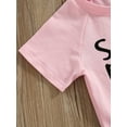 thumbnail image 4 of Toddler Baby Girl 2Pcs Outfit 1T 2T 3T 4T 5T Short Sleeve Letter T Shirts Tops +Solid Color Shorts Set Summer Clothes, 4 of 7