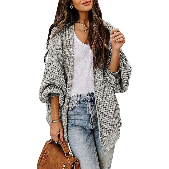 Women's Chunky Sweater Cardigan Lantern Sleeve Open Front Oversized with Pocket Winter