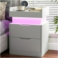 thumbnail image 6 of Nightstand with Charging Station, White Bedside Table LED Modern Nightstand with 3 Hidden Drawer for Bedroom Living Room, 6 of 11