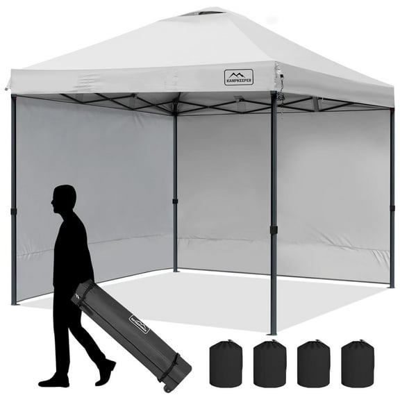 Open Box KAMPKEEPER 10x10 Pop Up Canopy Tent w/2 Sidewalls for Outdoor Use