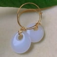 thumbnail image 5 of EOEMY Natural Oblateness White Jade Peace Buckle Eardrop Gold Earring Holiday Gifts, 5 of 5