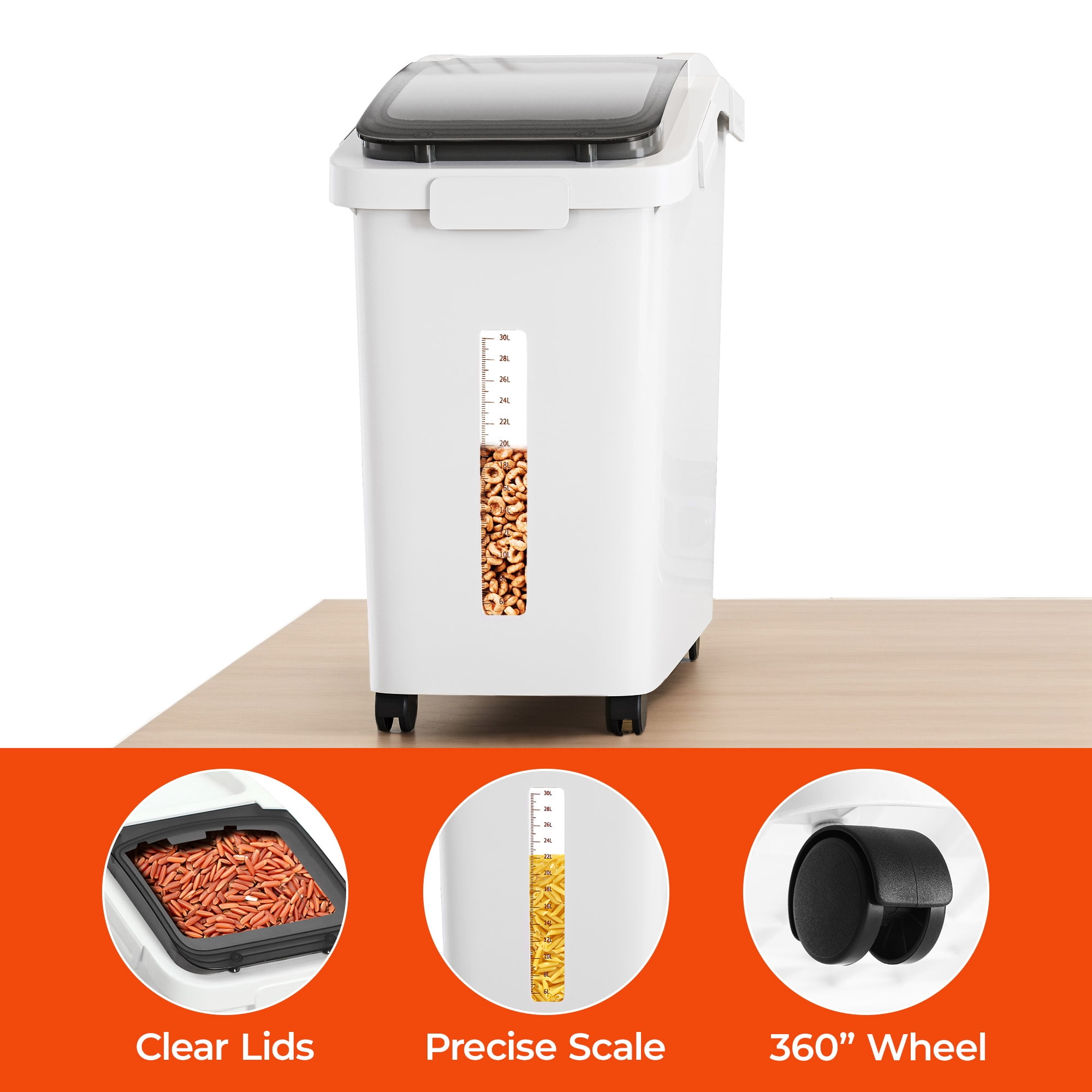 Uforic Airtight Food Storage Container Set, 3.4/5.8/11.4 Gallon Multiple Sealing Buckets with Wheels, 3-Piece Set