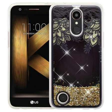 Rebel Floating - Bling Liquid Glitter Floating Quicksand Case Cover for LG Aristo 2 Plus Case, Aristo 2, LG Tribute Dynasty, Rebel 3, Zone 4 Case - Gold Lace