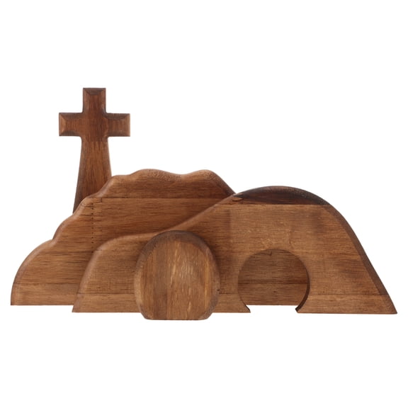 Easter Rebirth Scene Set with Cross Decoration Craft Supplies for Home Decor Brown Wood 1 Set